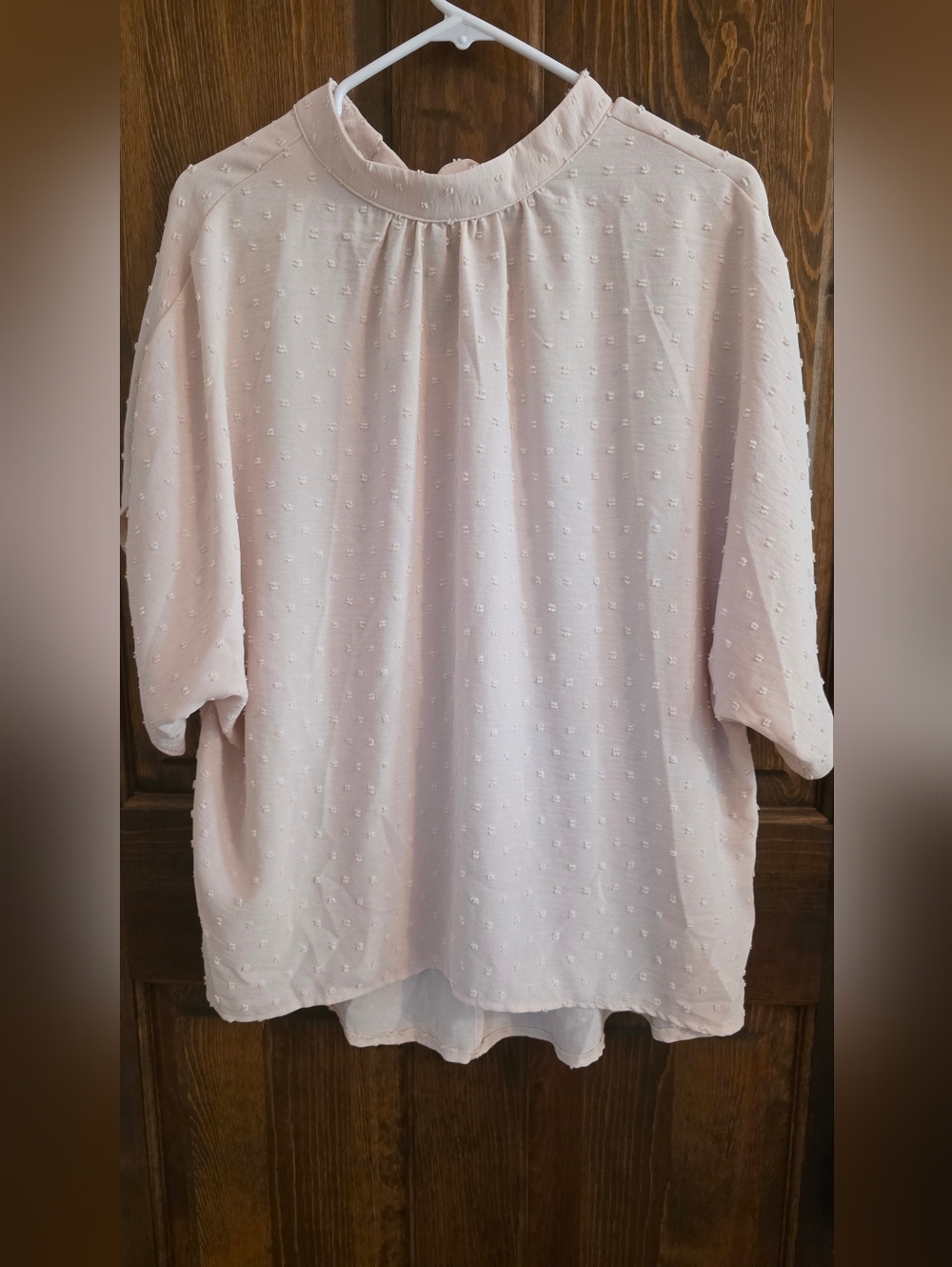 SHEIN Cream Colored Swiss Dot Mock Neck Blouse
